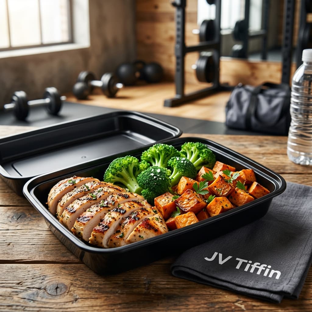 A vegetarian high-protein gym meal prep container